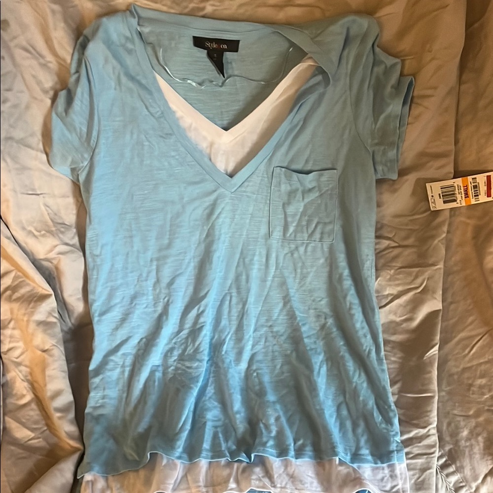 Style & Co. Blue Fitted Short Sleeve Tee